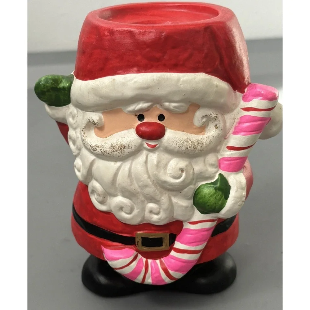 Vtg 60s Kitschy‎ Santa Figure Holding Candycane Holds Tapered Candle 5202 Stamp